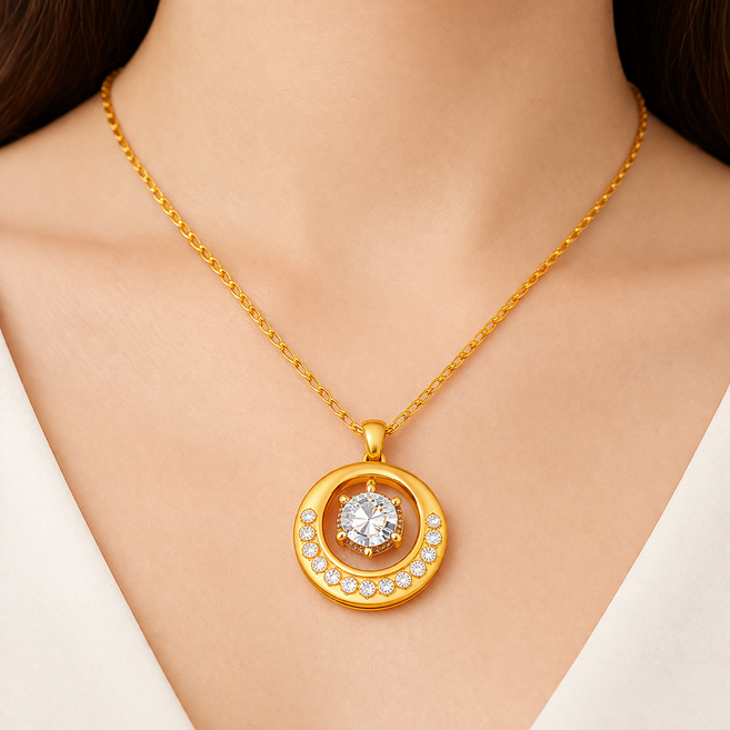 COCOYOU 여성 14K 도금 반짝이는 원형 다이아몬드 목걸이 WPA-119
