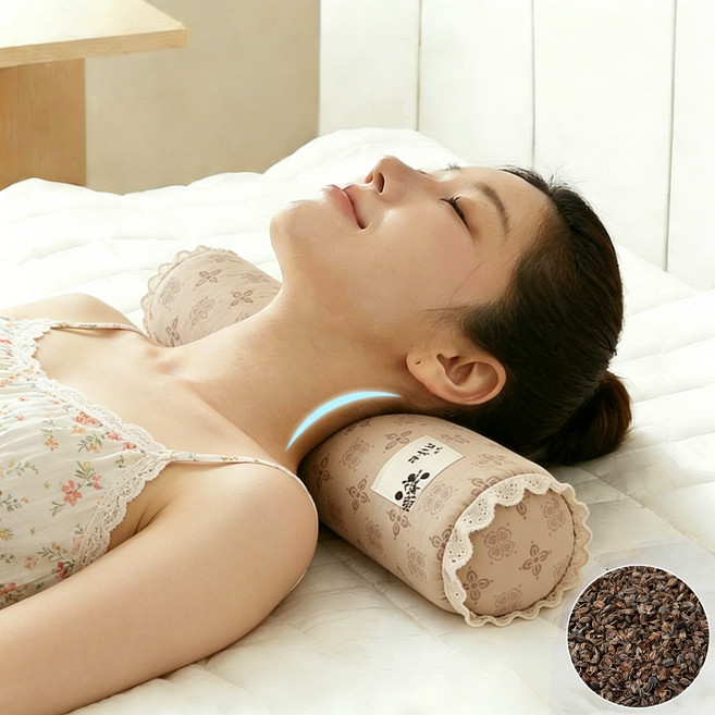 Leesheer 순면 커버 메밀 경추베개 목베개 숙면 통기성 여름용 분리세탁, 1개, 라이트 브라운