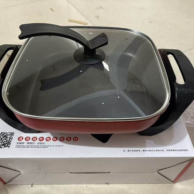 AQWA 四方電煮鍋一體式電炒鍋, 紅色6L款32*32 110v