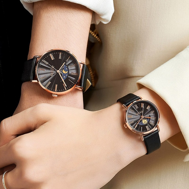 쥴리어스 셀레스티얼 썬앤문 남성 여성 커플 가죽 손목시계 JA-1308