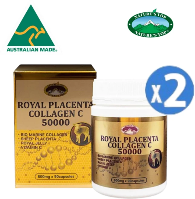 호주 네이쳐스탑 로얄 플라센타 양태반 콜라겐 비타민C 50000 캡슐 800mg 90정 2팩, 2개 - 쿠팡