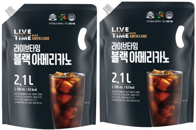 라이브타임 블랙아메리카노 대용량커피 파우치음료 2.1L리터, 2.1L, 1개입, 2개