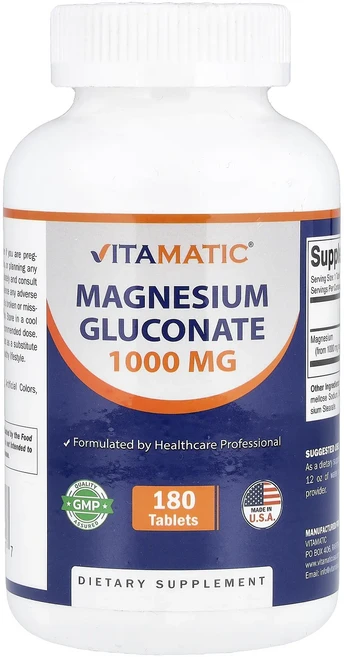 몸관리하세요 겨울입니다 Vitamatic 마그네슘글루코네이트 1000mg 180정 특별관리진행, Vitamatic마그네슘글루코네이트1000mg180정, 1개 - 쿠팡