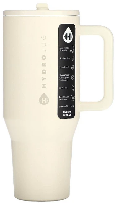 HydroJug 하이드로저그 텀블러 데일리 빨대텀블러 누수 방지 뚜껑 크림 40oz, 1개 - 쿠팡