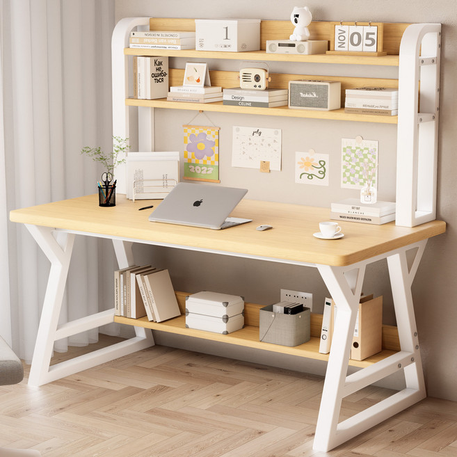 Kurua 다용도 철제 컴퓨터 사무용책상, 우드화이트