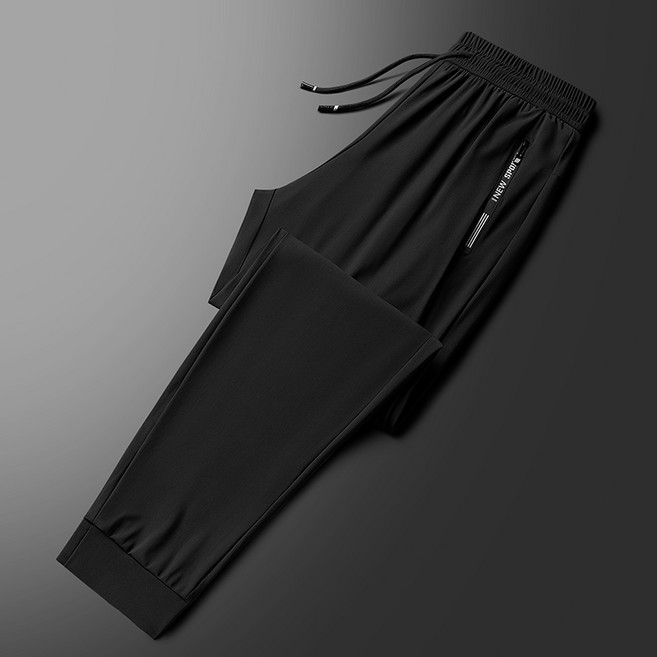 L-8XL 大尺碼冰絲涼感直筒休閒長褲 透氣彈性排汗運動工作縮口褲