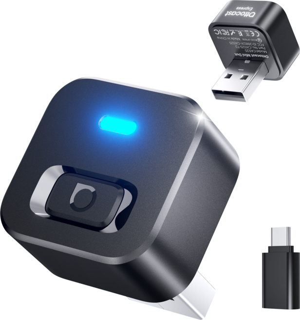 Ottocast Express 미니 자동차 어댑터 무선 카플레이 안드로이드 오토 2in1 플러그 앤 플레이 스마트 버튼 지원, 블랙, CA525-T2