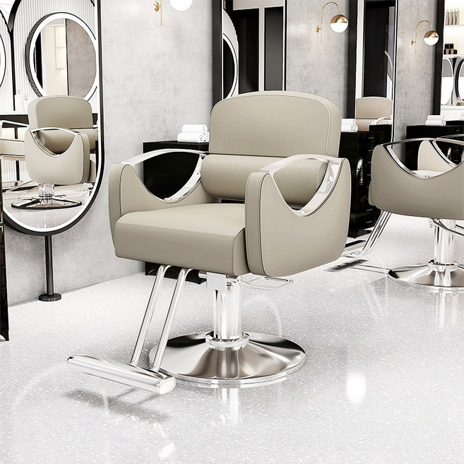 공간녹백 미용실 의자 네일샵 디자인 메이크업 바버샵 체어, 1개, 오프화이트실버