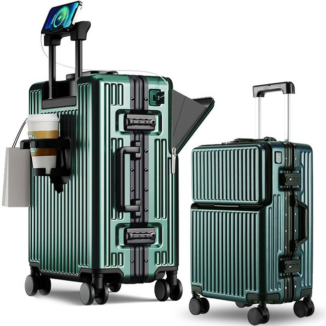 3년AS REGESY 캐리어 알루미늄프레임 경량화 저소음 360도 회전 브레이크 휠 USB 충전포트 컵홀더 핸드폰 거치대 중대형 여행용 기내용 캐리어