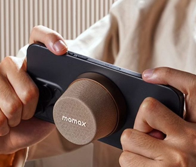 [청이스토어] momax 모비스 스마트 블루투스 스피커 휴대용 맥세이프 미니 블루투스 스피커 휴대폰거치대&블루투스스피커 2in1 360 ° 서라운드 사운드 IPX6방수, 골드