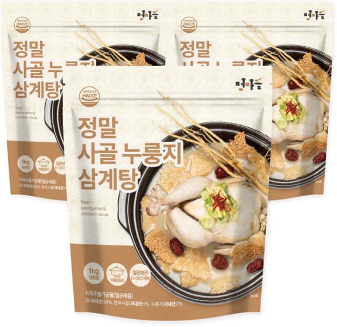 정마을 100% 국내산 한우사골 누룽지 삼계탕 (실온), 3개, 1kg