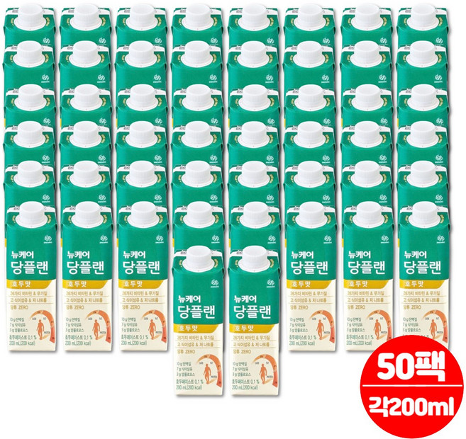 당플랜 당뇨 환자 영양식 노인 두유 선식 단백업 당케어 당류 제로 음료 단백질 보충제 아침 점심 저녁 대용 식사대용식 간식, 50개, 200ml
