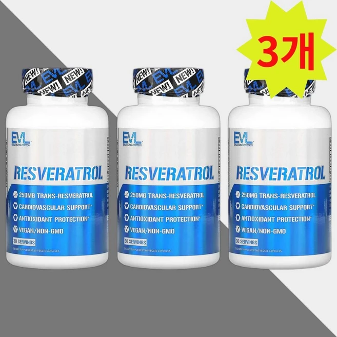 EVLution 레스베라톨 레스베라스톨 레스베라트롤 250mg 60캡슐3통 호장근 추출물, 3개, 60정 - 쿠팡