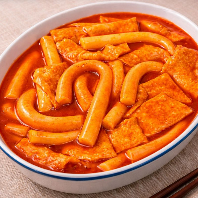 한결떡볶이 캠핑요리 분식 생밀떡 쫄깃한 즉석 국물 떡볶이 밀키트 보통맛 350g 6개, 1개