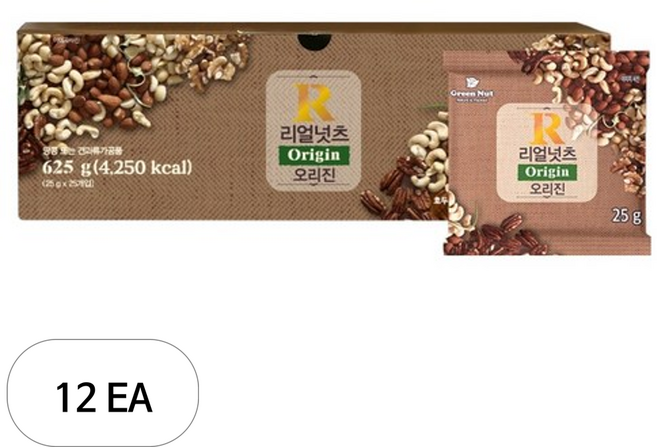 그린너트 리얼넛츠 오리진 믹스넛, 625g, 12개