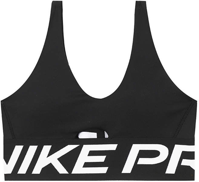 나이키 우먼스 W 스포츠 브라 PRO 인디 플런지 패드 브라 블랙-화이트 로고