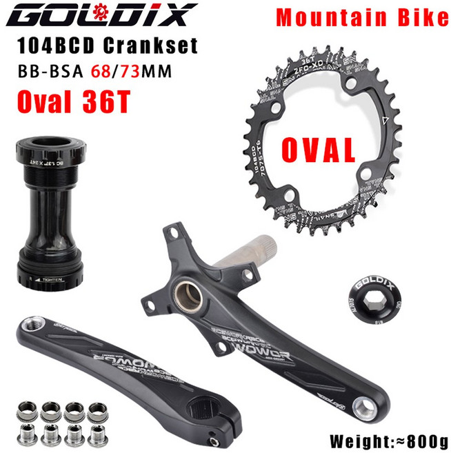 GOLDIX 104BCD 넓고 원형/타원형 170/175MM 좁은 체인 링 32T/34T/36T/38T 자전거 크랭크, 170mm, Crank BB Oval 36T