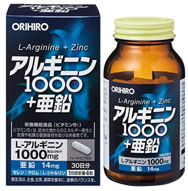 오리히로 아르기닌1000+아연 120알 30일분 아르기닌 시트룰린 아연 셀레늄 크롬 영양기능식품 비타민 B1, 1개, 120정