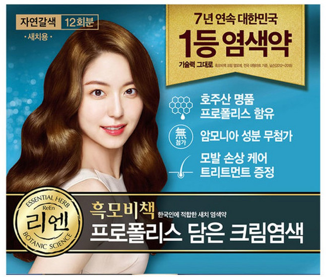 리엔 흑모비책 프로폴리스 염색약 자연갈색 40g x 12회분, 480g, 1개