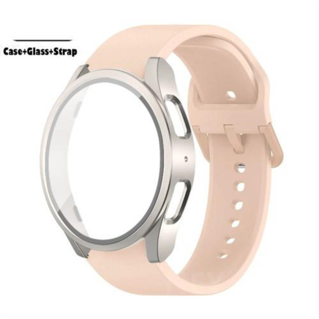 삼성 갤럭시 워치 PC 화면 보호 커버 강화 유리 케이스 실리콘 스트랩 갤럭시 워치 7 6 5 4 40mm 44mm 2 팩, CHINA, 60)2 pack pink-Starlig