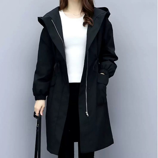 봄 가을 간절기 여성 점퍼 후드 후리스 여자 코트 빅사이즈 프리미엄 여성의류 보온 패션을 롱코트 후드 루즈핏 무릎 길이