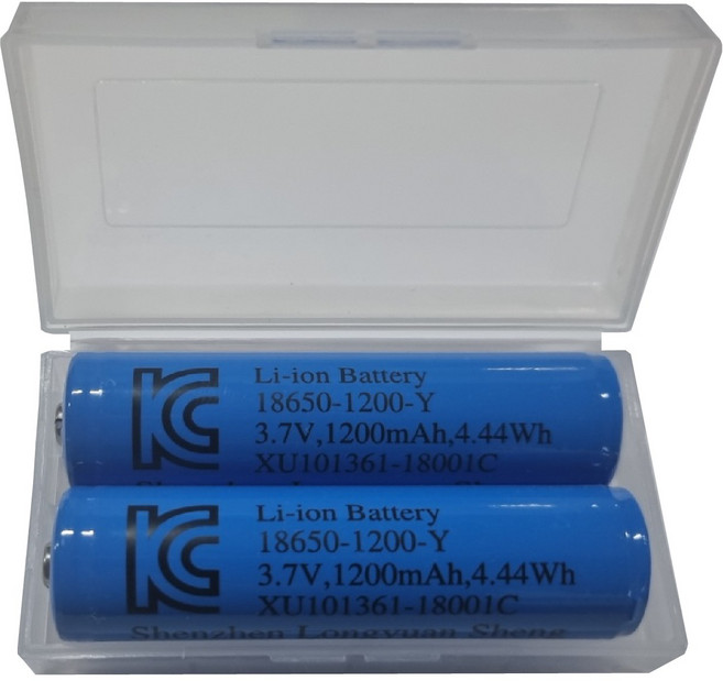 도미노스토리 18650 충전식 배터리 1200mah 2개세트 3.7V 4.44WH 충전지 2구케이스포함 69MM, 1개, 1세트