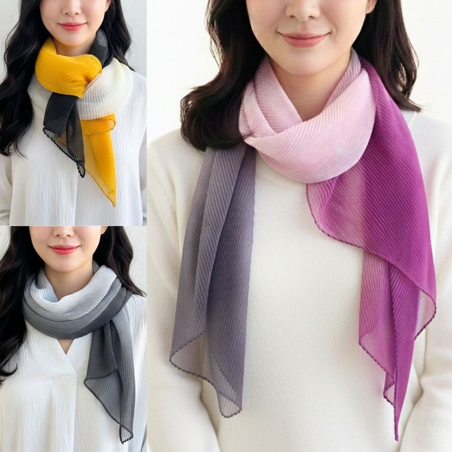 룸브리 그라데이션 플리츠 주름 롱 스카프