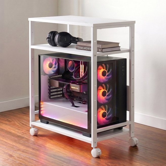 시스퍼닉 컴퓨터 본체 받침대 높이 조절 이동식 사이드 테이블, 화이트