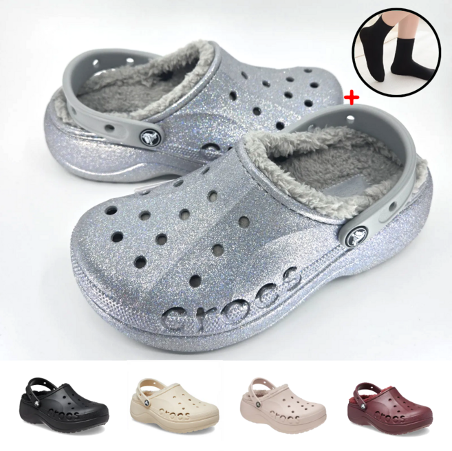 정품 크록스 바야 플랫폼 라인드 클로그 여성 슬리퍼 캠핑 사무실 통굽 키높이 방한 털 샌들 crocs 208708 탐나고 무지 양말