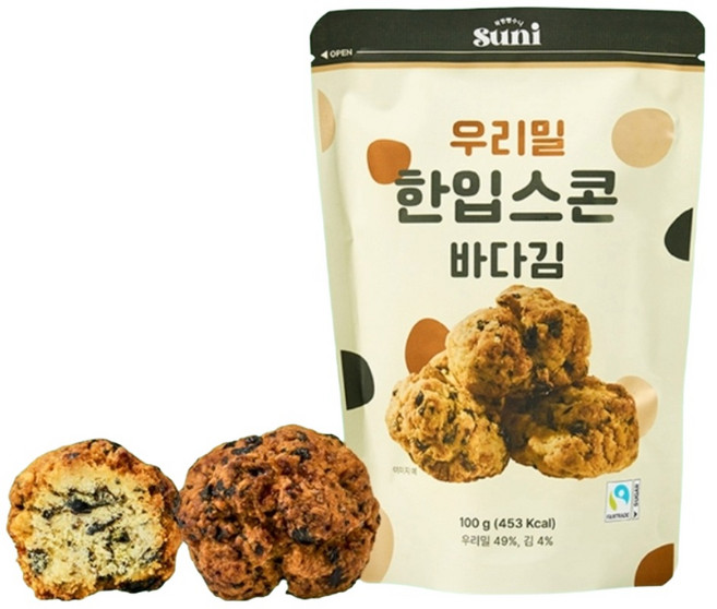 착한빵수니 우리밀 한입스콘 바다김 100% 우리밀 공정무역 건강한 한입 스낵, 1개, 100g