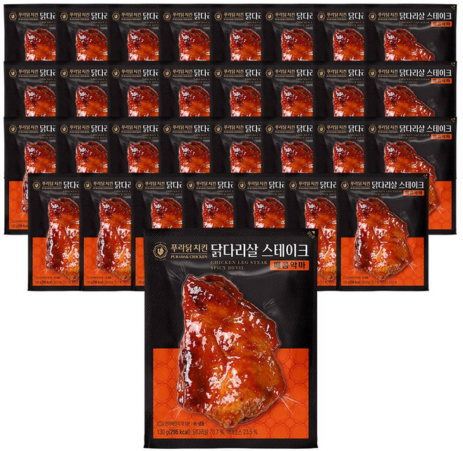 [무료배송/당일발송] 푸라닭 국내산 순살 닭다리살 스테이크 매콤악마, 130g, 32개