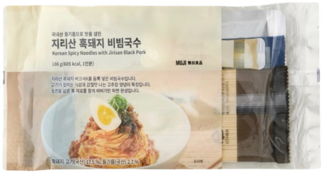 MUJI 국내산 들기름으로 맛을 살린 지리산 흑돼지 비빔국수, 4개, 186g