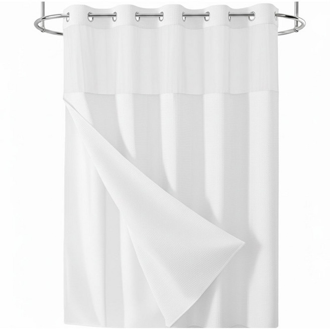 커튼링이 필요없는 방수 패브릭 2중 반투명 무지 욕실 샤워커튼, 1개, 화이트