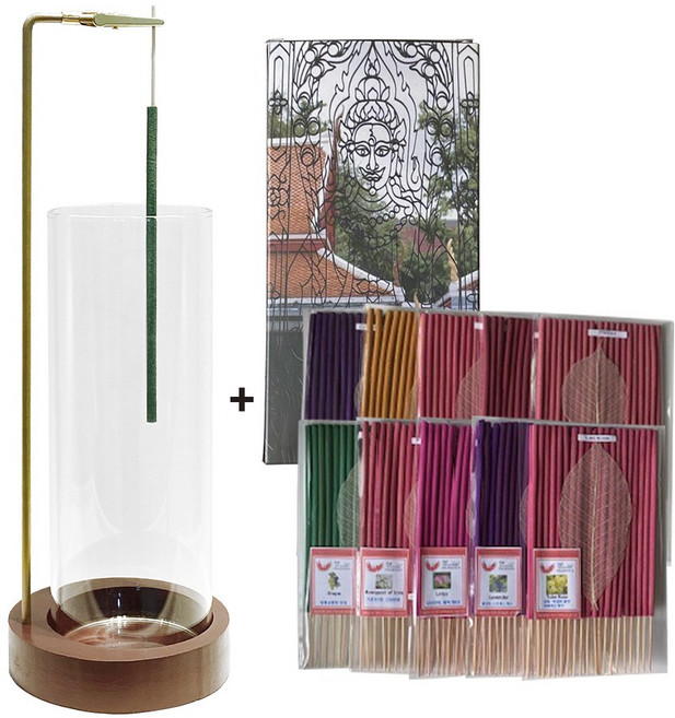 타이아로마 집게형 유리홀더1+ 인센스스틱 2종(각20개) 인센스세트, 3.원형홀더1개+스틱10종(각20개)