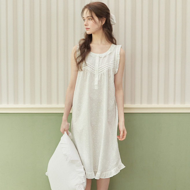 메이플라워 화이트퓨어 나시 순면 여성 빅사이즈 잠옷 홈웨어 원피스 잠옷