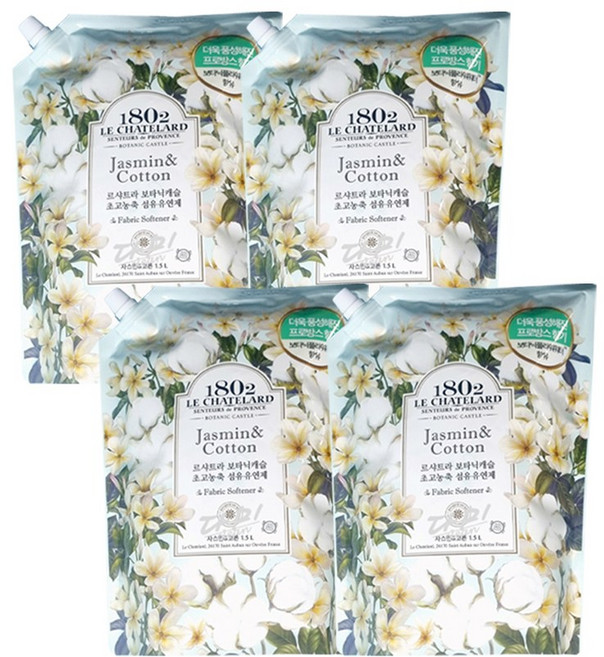 르샤트라 보타닉캐슬 고농축 섬유유연제 자스민 코튼 리필, 4개, 1.5L
