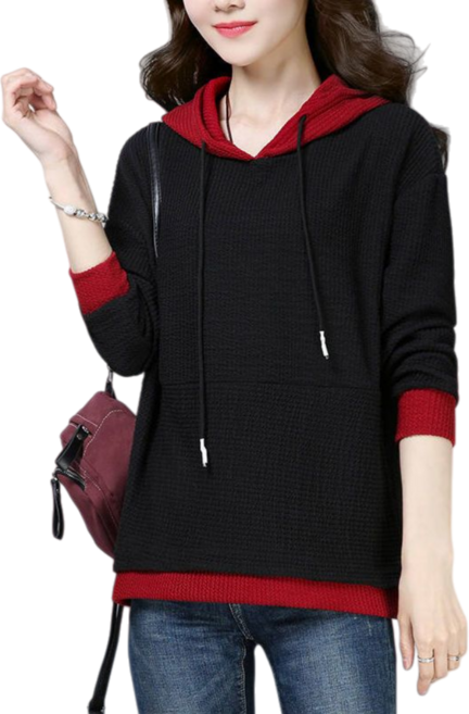 Makone 여성 봄 가을 캐주얼 레이어드 풀오버 후드티