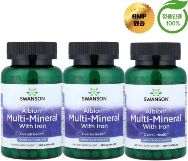 Swanson 알비온 멀티미네랄 철분 함유 Albion Multi-Mineral Iron, 3개, 120정 - 쿠팡