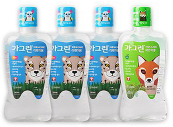 가그린어린이용(플루오르화나트륨)(사과 풍선껌) 기획세트 풍선껌맛 380ml x 3개 + 가그린어린이용 사과맛 380ml x 1개