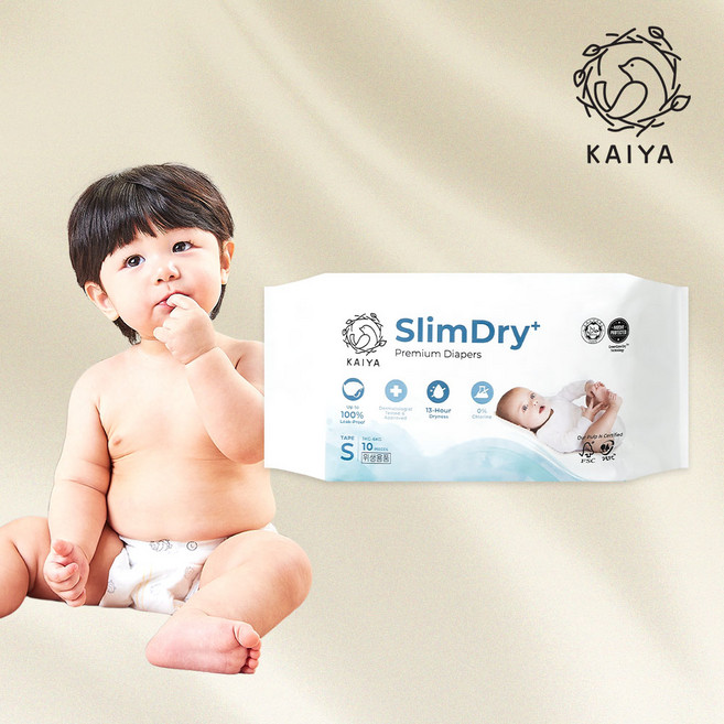 카이야 슬림드라이 플러스 프리미엄 기저귀 밴드형 남여공용, 소형(S), 10매