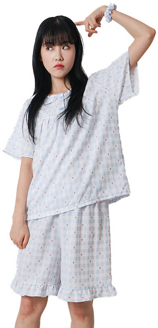 폭스 엠보 시어서커 반팔 머리끈 잠옷세트 E6 여성용