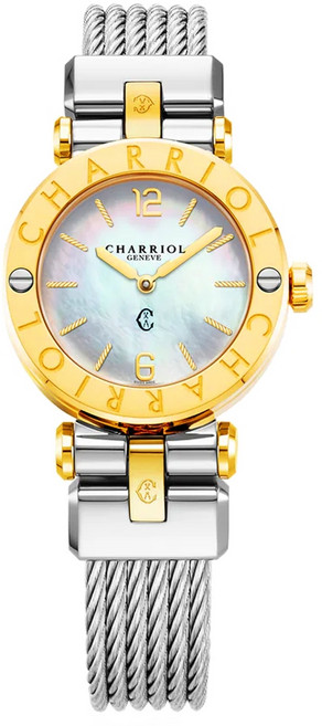 CHARRIOL 夏利豪(CR28SY.590.004) St-Tropez 珍珠母貝錶盤 石英女腕錶-金色28mm