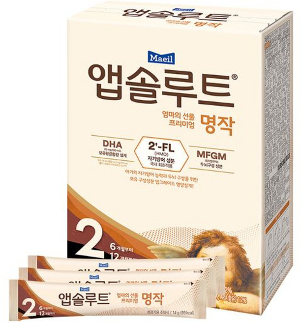 리뉴얼 앱솔루트 명작 2FL 분유 스틱 2단계(6~12개월), 14g, 20개