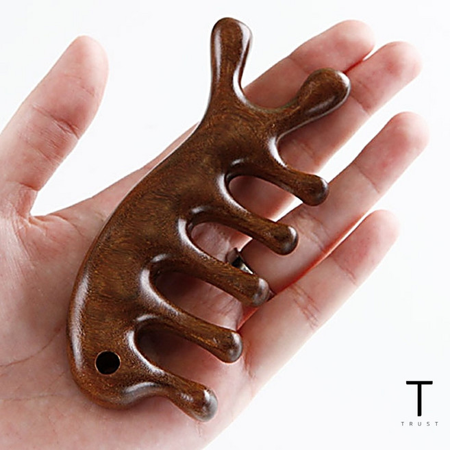 우드 두피 얼굴 눈 미간 지압기 마사지기, 1개