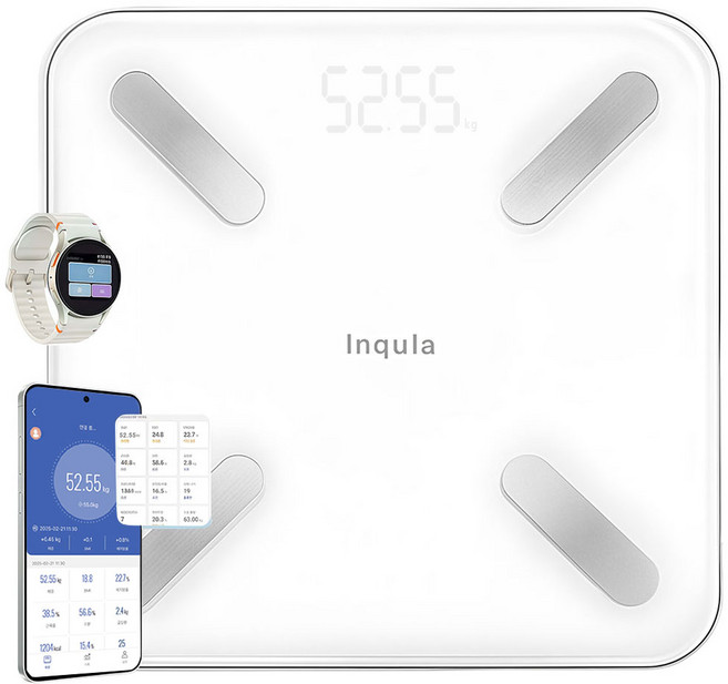 인쿨라 체중계 블루투스 스마트 체중계 체지방 체중계 디지털 체중계 고정밀센서 가정용 체중계 아기 체중계, 1개, 흰색, RJ5052