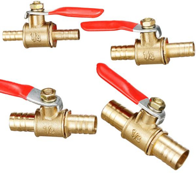 빨간색 핸들 밸브 6mm-12mm 호스 바브 인라인 황동 물 오일 공기 가스 연료 차단 볼 파이프 피팅, 04 6mm