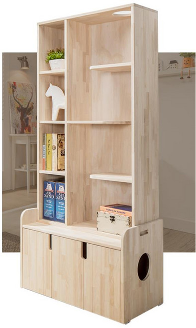 내추럴 원목 냥집사 숨숨집 구멍형 높은 책장 캣타워 싱글족 켓, 피누스원목, 1개