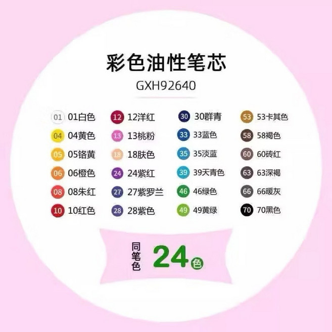 天卓好筆 可換芯油性彩色鉛筆 免削按壓出芯 繪畫塗鴉筆 12/18/24/36色, 1個, 筆芯(24色)一包