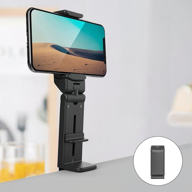 360도 회전 접이식 스마트폰 거치대 집게형 다용도, 1개, 블랙