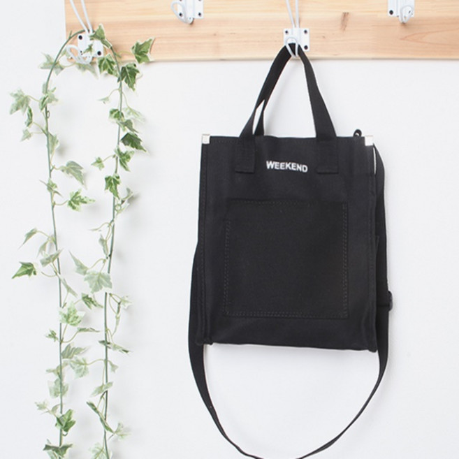 미디엄 사이즈 레터링 캔버스 무지 심플 크로스백 에코백